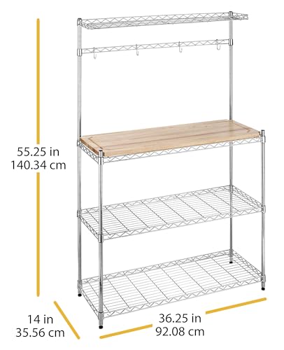 Whitmor Supreme Baker’s Rack with Food Safe Removable Wood Cutting Board - Chrome - color: 14.0"l X 36.25"w X 55.25"h