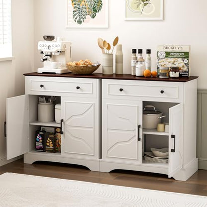 LCRBOL Sideboard with Drawer & Doors, Modern, Walnut Top & White | 30"W x 15.2"D x 32.2"H, 100 lbs top / 30 lbs shelf, 1 drawer & 2-door cabinet, adjustable shelf, soft-close hinges - color: White
