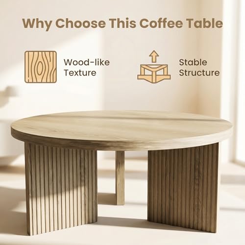 35" Wooden Round Coffee Table, Walnut | Smooth Thick Coffee Table, Low Circle Center Table with X Shaped Stable Legs, Accent Tea Table for Living Room, Office - color: Walnut, style: Coffee Table