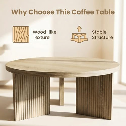 35" Wooden Round Coffee Table, Walnut | Smooth Thick Coffee Table, Low Circle Center Table with X Shaped Stable Legs, Accent Tea Table for Living Room, Office - color: Walnut, style: Coffee Table