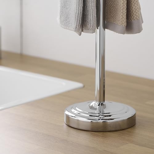 Hoimpro 17" Polished Chrome Standing Towel Rack Bracket, Double Towel Ring Free Hand Towel Stand Holder Bathroom Hardware Accessories Set Towel Bar for Bathroom Vanities and Kitchen Countertops - color: Polished Chrome