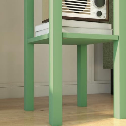HOMCOM Narrow End Table with Drawer and Bottom Shelf Set of 1 Green | Tall Telephone Table, Skinny Modern Design, for Small Spaces, Living Room - color: Green