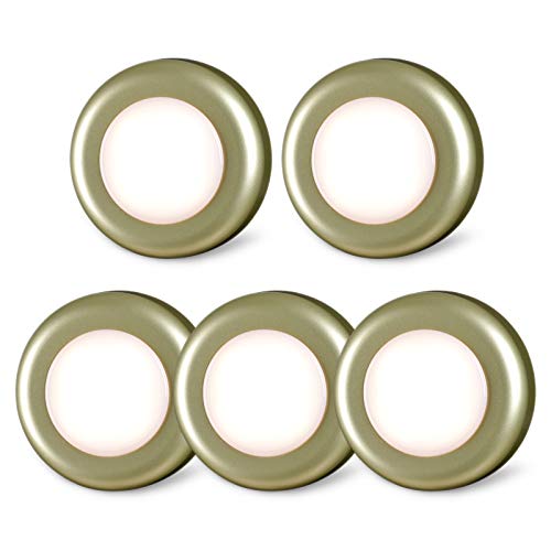 STAR-SPANGLED 5 Pack 2.8” Push Tap Lights, Stick on Touch Puck Lights AAA Battery Operated, LED Sticky Button Lamps for Classroom, Kitchen, Under Cabinet, Closet (Golden, Warm White) - color: Golden - Warm White