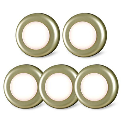STAR-SPANGLED 5 Pack 2.8” Push Tap Lights, Stick on Touch Puck Lights AAA Battery Operated, LED Sticky Button Lamps for Classroom, Kitchen, Under Cabinet, Closet (Golden, Warm White) - color: Golden - Warm White