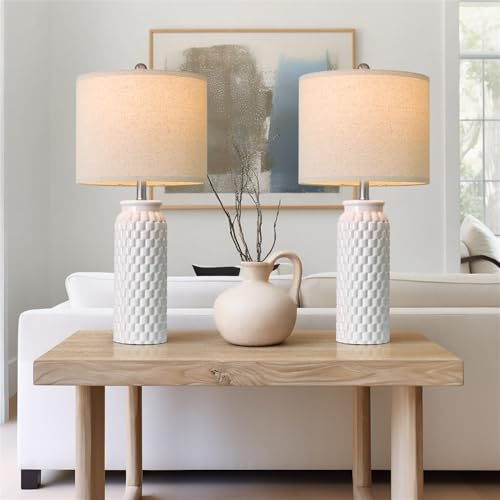 USumkky 27" Ceramic Table Lamps Set of 2 - Modern Farmhouse & Boho Style, Bedside Nightstand Lamps for Bedroom, Living Room End Table Lamps, Small Desk Lamp(White) - color: 27" White-2 Pack