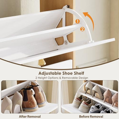 Nicetree Shoe Storage Cabinet for Entryway, Modern Shoe Cabinet, Freestanding Shoe Rack Cabinet, Hidden Shoe Dresser for Hallway,Foyer, Natural Oak and White - color: Natural Oak and White, style: 3-Drawers