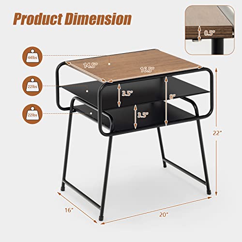 Giantex 3-Tier Side End Table with Shelf, Accent Side Table with Steel Frame, Modern Nightstand for Small Space, Couch Snack Table for Living Room Bedroom Study Easy Assembly (1, Brown & Black)