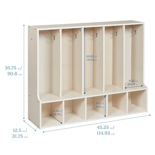 ECR4Kids Streamline 5-Section Toddler Coat Locker with Bench, Classroom Furniture, White Wash - color: White Wash