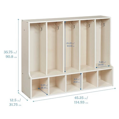ECR4Kids Streamline 5-Section Toddler Coat Locker with Bench, Classroom Furniture, White Wash - color: White Wash