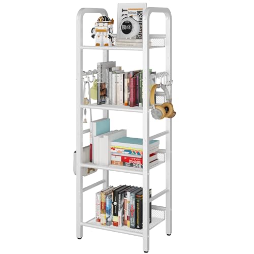 YMYNY 4 Tier Bookshelf, Freestanding Bookcase for Living Room, Bedroom, Home Office, Multi-Functional Storage Rack Organizer, Display Rack with Metal Frame, Rust Resistance, White, UHBC054W - size: 4-Tier (10.43"x14.17"x45.67")