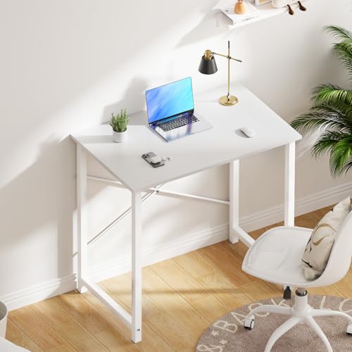 OLIXIS Home Office Computer Desk, Small Office 32-inch Writing and Study Desk, Bedroom Table with Metal Frame and Wooden Top, Compact Modern Study Table for Home Use, White - color: White, size: 32-In