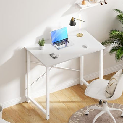 OLIXIS Home Office Computer Desk, Small Office 32-inch Writing and Study Desk, Bedroom Table with Metal Frame and Wooden Top, Compact Modern Study Table for Home Use, White - color: White, size: 32-In
