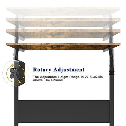Side Table, 23.6in Adjustable Laptop Stand Portable Cart Tray Bedside Computer Table, Sofa Side Bed Table with Wheels, Rustic Brown - color: Rustic Brown, size: 23.6 inches