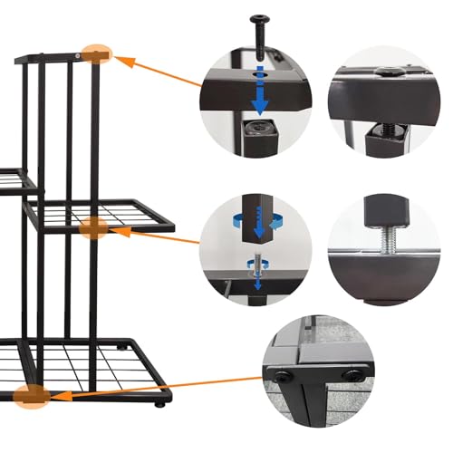 MTB Garden 3 Tier 8 Potted Charcoal Grey Metal Large Plant Stand Indoor Outdoor Flower Pot Display Planter Shelf
