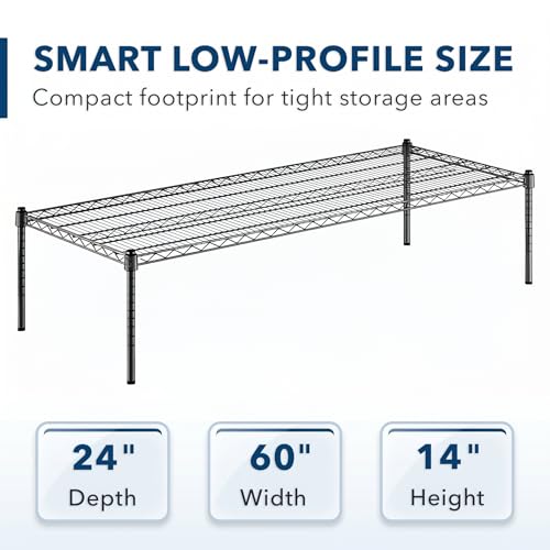 Black Epoxy Wire Storage Shelf, Dunnage Rack, Commercial 1 Tier Small Shelf, 24" x 60" x 14", Heavy-Duty Metal, 600 lbs Capacity - color: Black, size: 24"D x 60"W x 14"H