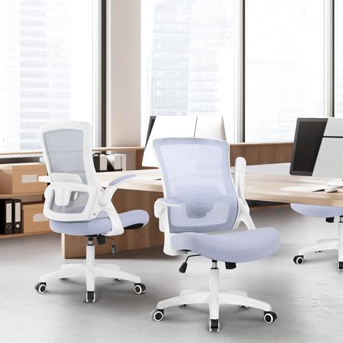 NEO Chair Office Desk Gaming Chair Computer High Back Mesh Seat with Rolling Wheels Ergonomic Adjustable Comfy Flip-up Armrests Lumbar Support Height for Home (Purple White Frame) - color: Purple
