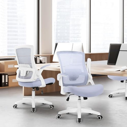 NEO Chair Office Desk Gaming Chair Computer High Back Mesh Seat with Rolling Wheels Ergonomic Adjustable Comfy Flip-up Armrests Lumbar Support Height for Home (Purple White Frame) - color: Purple