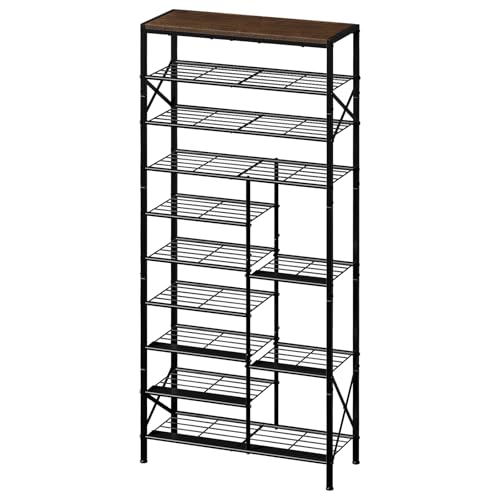 10-Tier Shoe Rack, Shoe Storage Organizer with Boots Storage, Large Capacity Shoe Shelf Holds 27-30 Pairs of Shoes, Durable and Stable, for Entryway, Closet, Hallway, Dorm Room, Rustic Brown - color: Rustic Brown, size: 10-tier