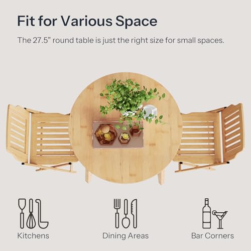 HOOBRO Bamboo Dining Table, Round Dining Table for 2, 27.5" Kitchen Table for Small Space, Writing Table, Easy to Assemble, for Dining Room, Living Room, Office, Kitchen, Apartment, Natural YL71CZ01G1 - color: Natural