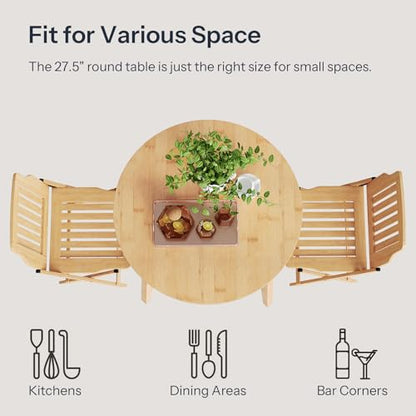HOOBRO Bamboo Dining Table, Round Dining Table for 2, 27.5" Kitchen Table for Small Space, Writing Table, Easy to Assemble, for Dining Room, Living Room, Office, Kitchen, Apartment, Natural YL71CZ01G1 - color: Natural