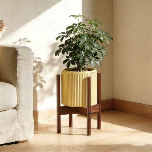 ALIGADO Bamboo Plant Stand Indoor, for Up to 10 Inch Pots, Built to Fit Corners, Sturdy & Stable Design, Walnut Finish