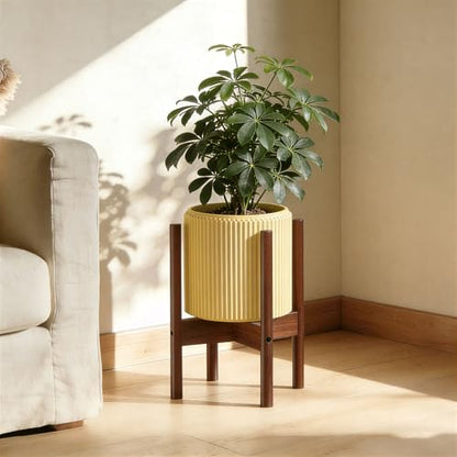 ALIGADO Bamboo Plant Stand Indoor, for Up to 10 Inch Pots, Built to Fit Corners, Sturdy & Stable Design, Walnut Finish