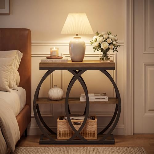 Tribesigns End Table, 3-Tier Narrow Side Table with Metal Frame, Industrial Rectangular Storage Stand for Living Room, Bedroom, Small Spaces, 23.62" L x 11.81" W x 25.59" H, Brown