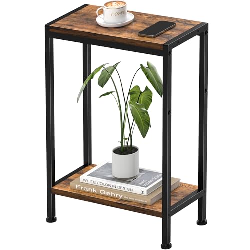 Narrow Side Table for Small Space, 2-Tier Slim End Table, Thin Nightstand, Skinny Snack Couch Table, Sofa Bedside Table in Living Room, Bedroom, Study, Kitchen and Balcony (Rustic Brown) - color: Rustic Brown, size: 2-Tier (7.9''D*17''W*22.8''H)
