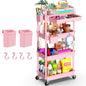 Goovilla 4 Tier Rolling Utility Cart Organizer with Removable Drawer, Stable and Sturdy Pink Rolling Storage Carts with 2 Lockable Wheels for Bathroom, Kitchen, Snack, Craft, Makeup, Baby Essentials - size: 4 Tier, style: Pink