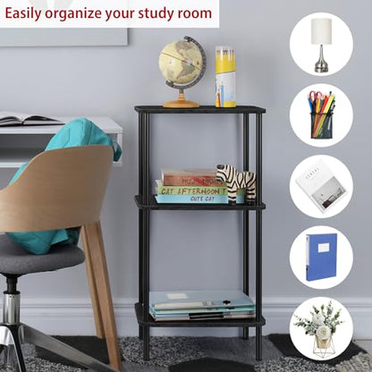 smusei 3 Tier Small End Table Tall Telephone Table with Storage Shelves Black Sidetable for Small Spaces Tall Night Stand Table for Bedroom, Living Room, Office, Sofa Couch - color: Black