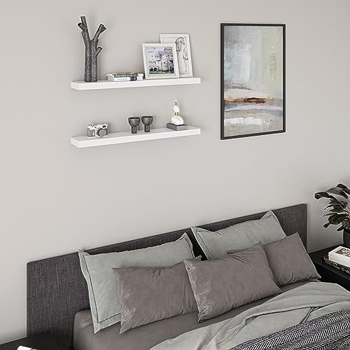 Ballucci Floating Shelves, 36" Wood Wall Shelf Set of 2, with Invisible Brackets for Bathroom, Living Room, Bedroom, Kitchen, Nursery, 6" Deep, White - color: White, size: 35.4 inches