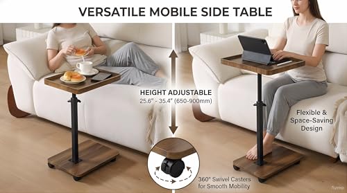 C Table End Table Adjustable Height, 360°Swivel TV Tray Table Couch Tables C Shaped Side Tables Living Room and Bedroom for Sofa, Bed,Chair (Brown) - color: Brown