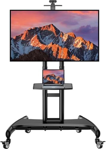 PERLESMITH Rolling TV Stand with Wheels for 32-85 Inch LCD LED 4K Flat Screen TVs, Tilt Mobile TV Cart with Shelf Holds Up to 100 lbs, Height Adjustable Floor TV Stand Max VESA 600x400mm- PSTVMC05 - size: 32-85 Inch