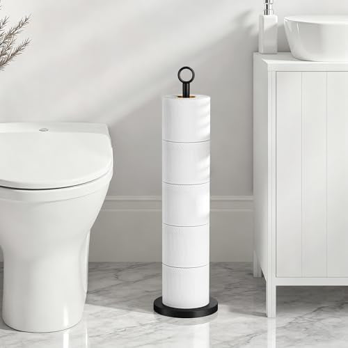 Toilet Paper Holder Stand(with Reserve Function), Free-Standing Spare Rolls Storage Holder, Stainless Steel, Black - color: Matte Black