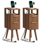 Narrow Nightstand Set of 2 with Charging Station, Small Side Table, Walnut | 7.9" Wide Fluted Design, 2 Drawers, Solid Wood Feet, Open Shelf, USB & AC Charging, Slim End Table for Small Spaces, Bedroom - color: Walnut-2 Pcs