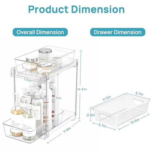 Vtopmart 4 Pack Higher Bathroom Under Sink Plastic Pull-Out Organizer (S-Higher) - color: Transparent, size: S-Higher (4 Pack)