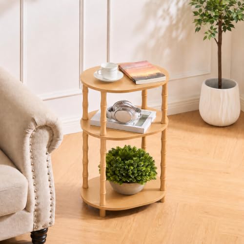 Side Table, 3-Tier Oval Accent Small End Table, Modern Oval Nightstand Accent Table for Small Space, Bedrooms, Living Room, Easy to Assemble, Natural - color: Natural, size: 15.7" x 11.6" x 24.4"