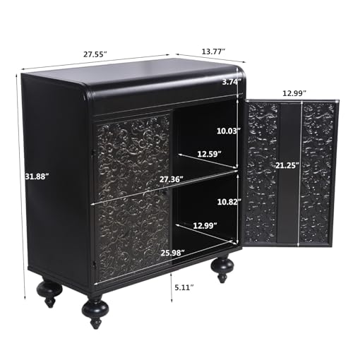 Accent Cabinet with Embossed Pattern, 2-Door Steel Sideboard Buffet Cabinet for Living Room Dining Room Entryway, Storage Cabinet with Shelves