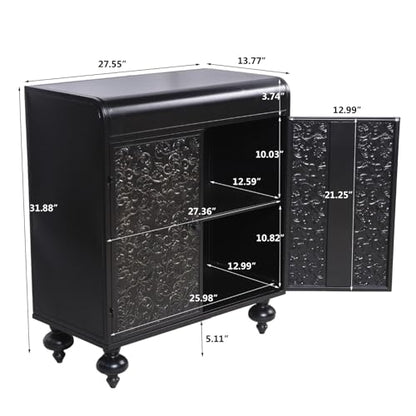 Accent Cabinet with Embossed Pattern, 2-Door Steel Sideboard Buffet Cabinet for Living Room Dining Room Entryway, Storage Cabinet with Shelves