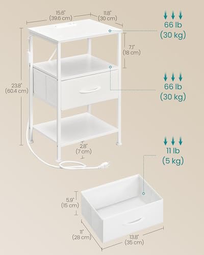 SONGMICS BELLAH Collection - Nightstand with Charging Station and App-Controlled Adjustable LED Lights, Bed Side Table, 1 Drawer and 2 Open Shelves, Modern, Cloud White and Snow White ULGS301WH01S - color: Cloud White + Snow White, size: 1 Drawer