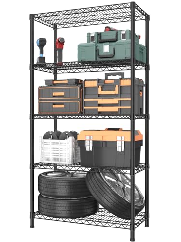 Golpart 5Tier Adjustable Storage Shelves Metal Wire Shelving Standing Shelf | Utility Heavy Duty Unit Rack Closet Organize for Home Kitchen Laundry Room Organization Pantry 18"Dx36"Wx72"H Black - color: Black, size: 5-tier-18"Dx36"Wx72"H