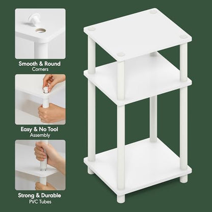 Furinno Turn-N-Tube 3-Tier Toolless Side Table, Narrow Printer Stand with Open Shelf, End Table, Night Stand, for Living Room, Bedroom, White - color: White