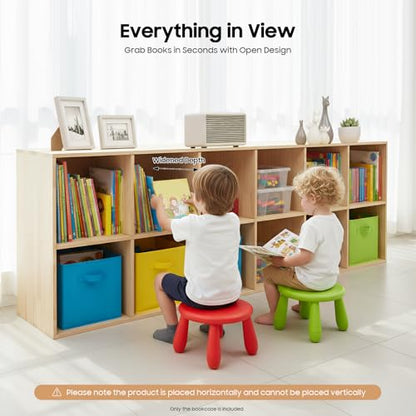 12 Cube Bookcase, 2-Tier Solid Wood Storage Organizer, Floor Standing Display Cabinet Bookshelf with Back Panels, Open Shelf for Bedroom, Living Room, Office 70.8"W X 11.8"D X 23.6"H (Wood)