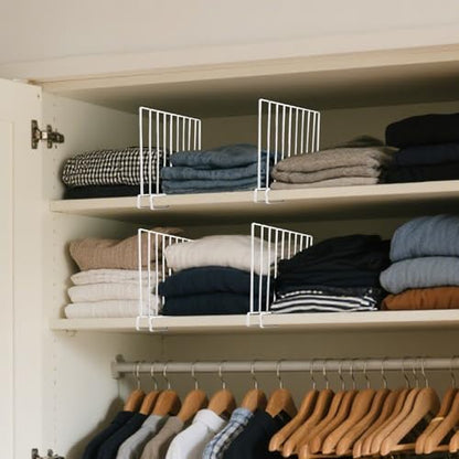 8-Pack 9" Metal Shelf Dividers for Wood Closet Shelves White | Closet Organization, Wardrobe, Bookshelf, Cabinet, Cupboard, Linen Closet Organization Easy to Install - No Tool - size: 8-PACK, style: Metal Height 9inch
