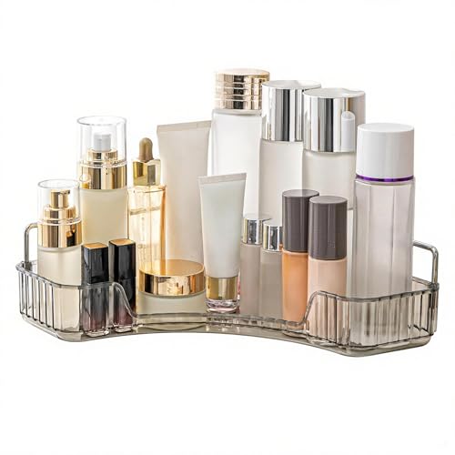YCIA&DONE Corner Bathroom Counter Organizer, Makeup Organizer for Vanity, Skincare Cosmetic Perfume Tray, Corner Countertop Shelf Rack Storage for Bathroom Kitchen 1 Tier (Smoky Gray) - color: Gray, size: 1-Tier