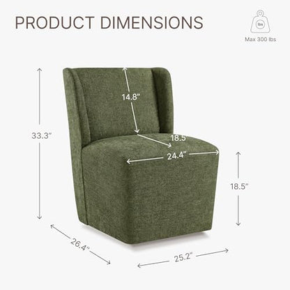 KISLOT Upholstered Dining Chairs Set of 4 with Casters, Wingback Modern Side Armless Deskchair with Rollers for Diningroom Bedroom Livingroom Reading Room, Green Fabric - color: A Green Fabric, size: Set of 4