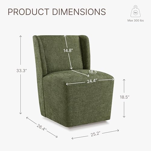 KISLOT Upholstered Dining Chairs Set of 2 with Casters, Wingback Modern Side Armless Deskchair with Rollers for Diningroom Bedroom Livingroom Reading Room, Green Fabric - color: A Green Fabric, size: Set of 2