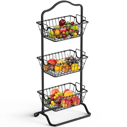 Simple Houseware 3-Tier Rigid Wire Market Fruit Basket Stand, Black - size: 3 Tier