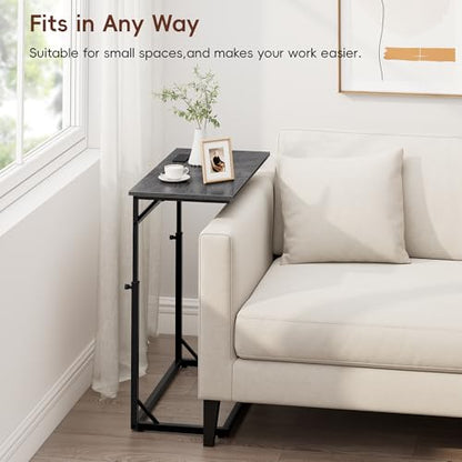 Vagusicc C Shaped End Table with Charging Station, Large C-Table End Table Adjustable Height Side Table for Couch, Sofa Table Slide Under Couch Table TV Tray Table for Living Room, Bedroom,Gray Walnut - color: Gray Walnut, style: With Plug