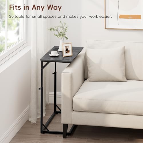 Vagusicc C Shaped End Table with Charging Station, Large C-Table End Table Adjustable Height Side Table for Couch, Sofa Table Slide Under Couch Table TV Tray Table for Living Room, Bedroom,Gray Walnut - color: Gray Walnut, style: With Plug